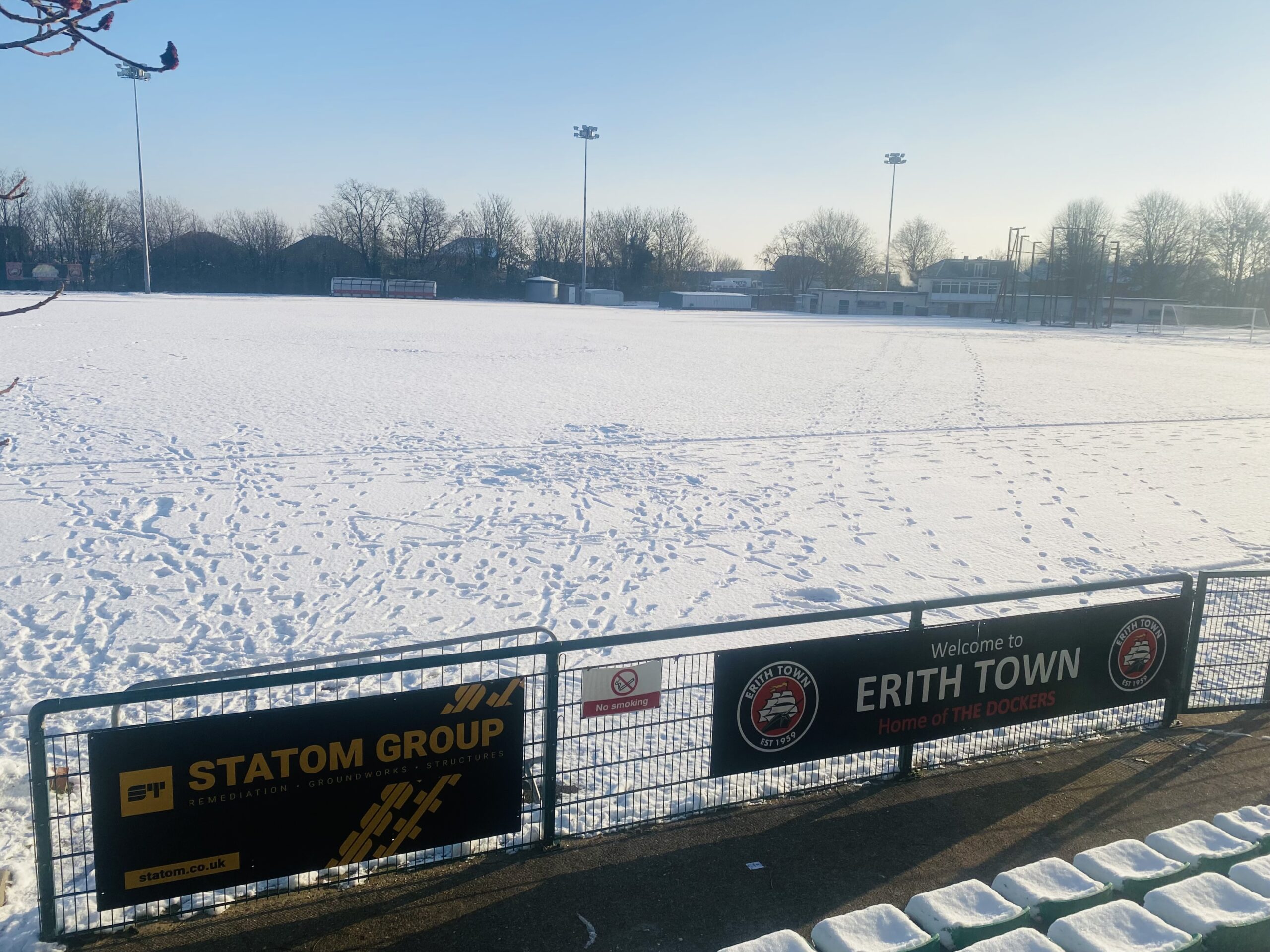 Snowed over pitch at Erith Stadium