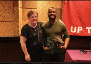 Kay Deveney with Dockers' Golden Boot winner and Management Player of the Year, Steadman Callender